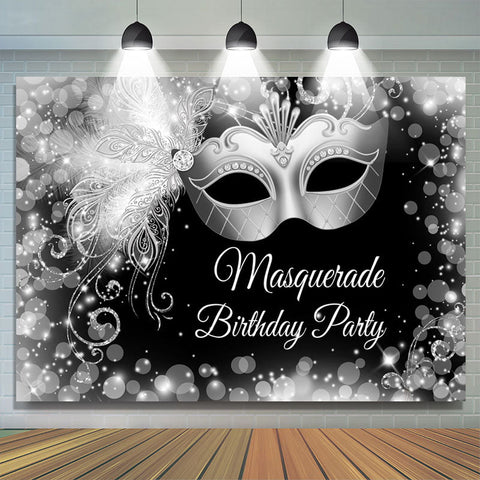 Toile de fond joyeux anniversaire mascarade argent noir blanc