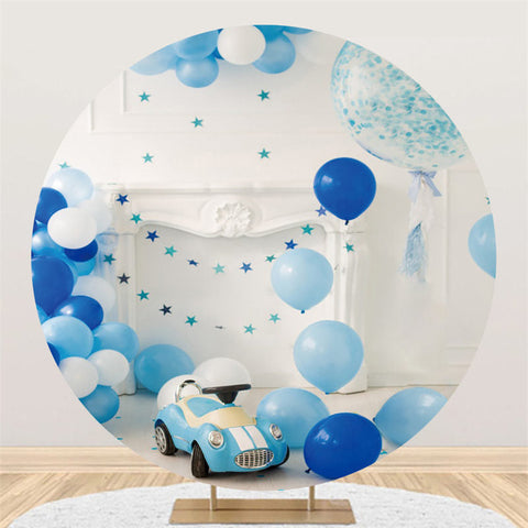 Ballons bleus blancs et voiture Happy Kids Birthday Backdrop