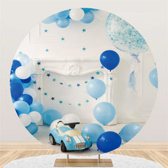Ballons bleus blancs et voiture Happy Kids Birthday Backdrop