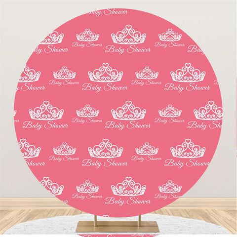 Toile de fond de douche de bébé rose ronde couronne blanche pour fille