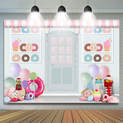 Blanc Dessert Shop Donut Thème Joyeux Anniversaire Toile de Fond
