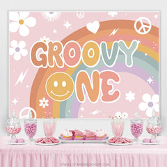 Floral blanc et arc-en-ciel rose Groovy One Birthday Toile de Fond
