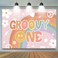 Floral blanc et arc-en-ciel rose Groovy One Birthday Toile de Fond