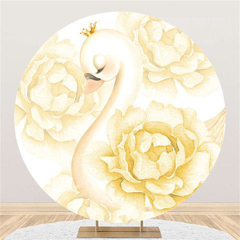 Toile de fond ronde blanche florale et cygne pour fête prénatale