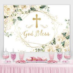Décoration de toile de fond de douche de bébé florale blanche que Dieu bénisse
