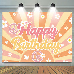 Toile de fond de joyeux anniversaire à rayures orange florales blanches
