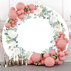 Fleur Blanche Feuilles Joyeux Anniversaire Cercle Toile De Fond