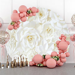 Toile de fond ronde de joyeux anniversaire de fleur blanche pour la fête