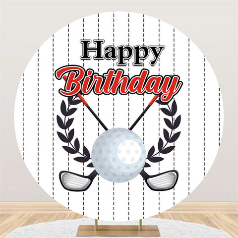 Toile de fond ronde joyeux anniversaire à rayures de balle de golf blanche