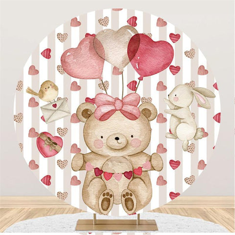 Toile de fond ronde de mariage d'ours en peluche d'amour de rayures grises blanches