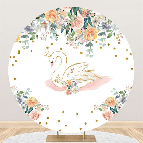 Toile de fond ronde joyeux anniversaire cygne blanc et fleur