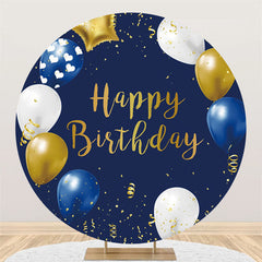 Ballons Blancs Jaunes Bleu Marine Joyeux Anniversaire Toile De Fond Ronde