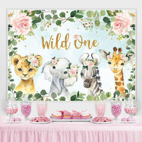 Toile de fond Wild One Pink Floral Animals 1er anniversaire