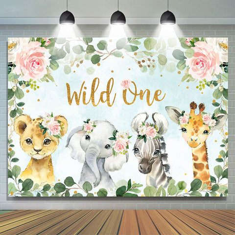 Toile de fond Wild One Pink Floral Animals 1er anniversaire