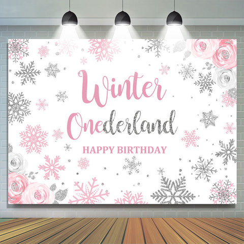 Toile de fond Onederland rose floral d'hiver pour la fête d'anniversaire