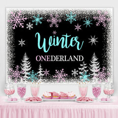 Toile de fond de la for¨ºt de flocons de neige d'hiver Onederland pour la f¨ºte d'anniversaire