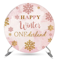 Hiver Rose Flocon De Neige Rond Joyeux 1er Anniversaire Toile De Fond