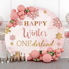 Hiver Rose Flocon De Neige Rond Joyeux 1er Anniversaire Toile De Fond