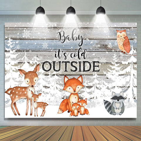 Arbres d'hiver et toile de fond de douche de bébé de petits animaux