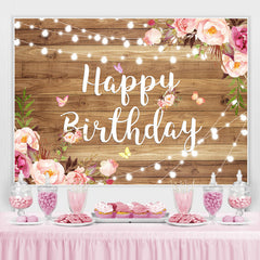Toile de fond de joyeux anniversaire de fleur rose et violet en bois