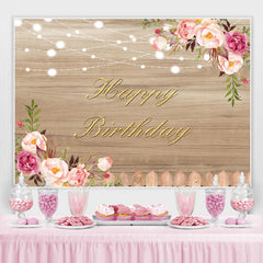 Bois Rose Floral et Lumières Joyeux Anniversaire Toile de Fond