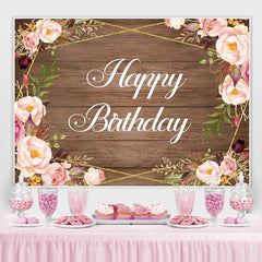 Toile de fond de joyeux anniversaire de fleurs roses en bois pour les femmes