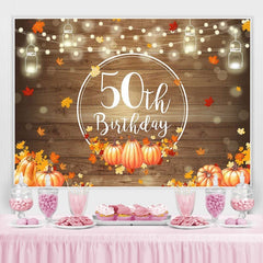 Citrouilles en bois feuilles d'érable joyeux 50e anniversaire toile de fond