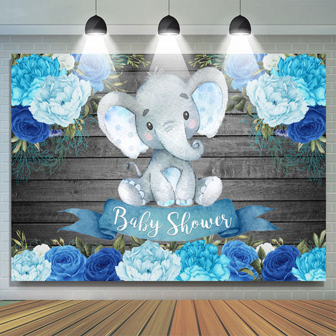 Toile de fond de douche de bébé éléphant bébé floral bleu en bois