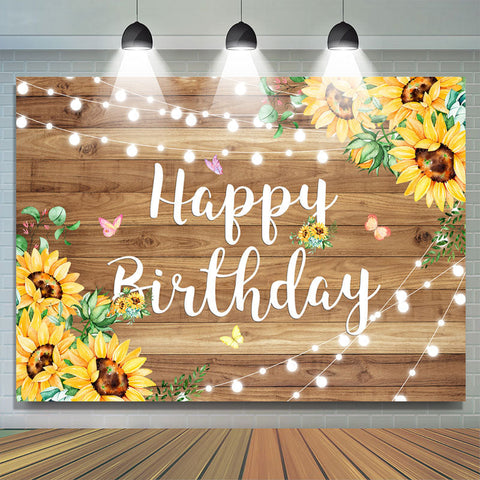 Toile de fond joyeux anniversaire tournesol papillon en bois