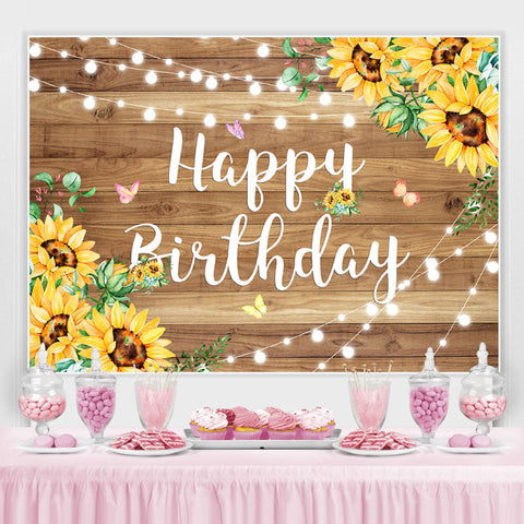 Toile de fond joyeux anniversaire tournesol papillon en bois