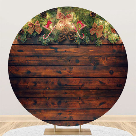 Toile de fond de cercle de lumières de noël joyeux thème en bois