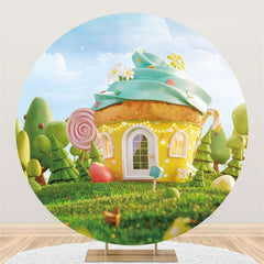 Fond D'anniversaire De Cercle De Forêt De Maison De Cupcake Jaune