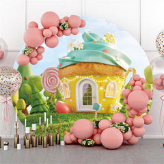 Fond D'anniversaire De Cercle De Forêt De Maison De Cupcake Jaune