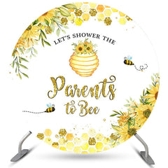 Toile de fond de fête de naissance florale jaune avec petite abeille à paillettes
