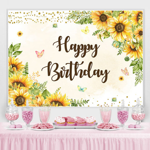 Toile de fond joyeux anniversaire papillon tournesol jaune