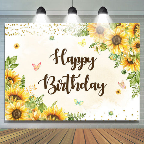 Toile de fond joyeux anniversaire papillon tournesol jaune